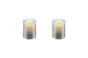 2x Goobay Battery-Operated 7.5x10cm LED Wax Candle in Glass Home Room Decor Grey