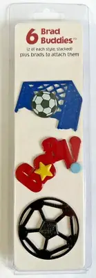 Soccer 6 Brad Buddies with 6 Matching Brads for Scrapbooking or Paper Crafting