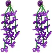 [RYEPOLNIX] Handmade Earrings Purple Beaded Chandelier Flower Vine Tassel Stud Earrings Summer Beach Sweet Cute Cool Girls Party Earrings/634