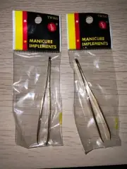 Set of 2 - Manicure Implements Gold Coated pinpoint precision Point Tweezer