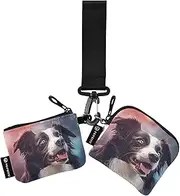 [XYMZR] Mini Zip Around Wristlet keychain Wallet Collie Head Galaxy for Women Personalized Pattern Detachable Dual Pouch Wristlet Portable Wallet Phone Coin Purse, Multi-colored, One Size