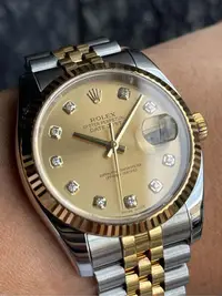 在飛比找Yahoo!奇摩拍賣優惠-樂時計 ROLEX 勞力士 116233 金色十鑽原裝面 品