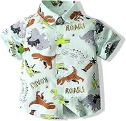 [Hywer] Baby Boys Casual Hawaiian Shirts Cotton Print Button Down Short Sleeve Shirt for Holiday, Light Green, 1T