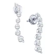 14k White Gold Round Diamond Graduated Journey Stud Earrings 1 Cttw