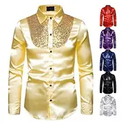 Men's Shirt Dress Shirt Button Up Shirt Plain Wedding Party Black White Red Blue Long Sleeve Lapel Spring Fall Clothing Apparel Sequins