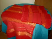 Traditional red woven Bulgarian cloth authentic embroideryTable Runner 4 napkins