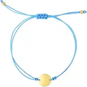 [JewelryWeb] 14k Yellow Gold Blue cord Engravable Circle Friendship Bracelet 23 Centimeters Link-Bracelet for Women