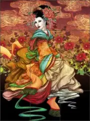Geisha Tile Backsplash Gracjana Zielinska Asian Art Ceramic Mural POV-GZA005