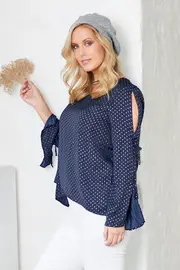 Silver Dot Tie Sleeve Blouse--SAS-11916TWSS