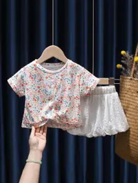在飛比找樂天市場購物網優惠-童裝女童碎花上衣夏季韓版女寶寶短袖T恤夏薄款嬰兒童夏裝洋氣潮