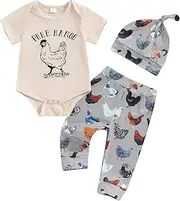 [Ayalinggo] Baby Boys 3Pcs Farm Clothes Short Sleeve Tractor Print Romper + Pants + Hat Set Newborn Clothes