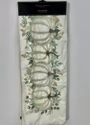 Christian Siriano NY Linen Pearl Beaded Fall Pumpkin Table Runner 14" x 72" NWT