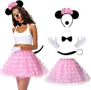 Puddry Minnie Mouse Costume Women's Mini Mouse Carnival Costume Women's Fancy Dress Tutu Tulle Skirt + Mickey Mouse Ears + Gloves + Nose + Ties + Tail Perfect for Carnival Costumes Women and Halloween