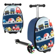 Costway 2 in 1 Kids Suitcase Scooter w/LED Wheels Blue