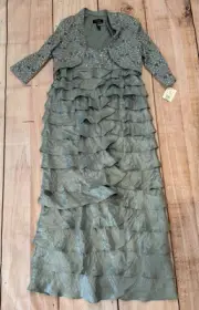 R&M Richards Womens Evening Dress Size 14 Lace Ruffled Tiered Blue 2 Piece Set