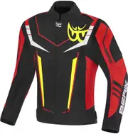 Berik Radic Evo Plus Waterproof Motorcycle Textile Jacket, black-white-red-yellow, Size 56 for Men Black White Red Yellow