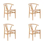 Ark Wishbone 4pc Set Dining Chair Replica Hans Wenger Beech Timber Wood Natural