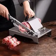 TT-YED Portable Manual Meat Slicer, Stainless Steel Frozen Meat Slicer, Thickness Adjustable Meat Roll Cutter with Non-Slip Handle and Base, Home Kitchen Tools