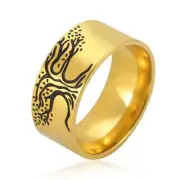 8mm Unisex Enamel Viking Tree of Life Band Ring,14K Gold Plated Tree Engraved Bl