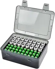 Battery Storage Organizer with Sponge Liner, Garage Storage Box, Plastic Lid Battery Organizer, Holds 54 AA and AAA Batteries for Home, Garage, Workshop (Gray)