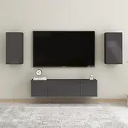 4 Piece High Gloss Grey TV Cabinet Set, Wall-Mounted Entertainment Unit with Ample Storage for Living Room Media Console