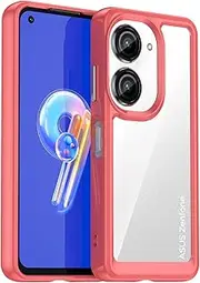 QINOUK Case for Asus Zenfone 10, [Anti-Scratch] HD Clear Protective Case Soft TPU Frame & Hard PC Back, Ultra Thin Case for Asus Zenfone 10-Red