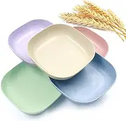 5Pcs 14.4cm Square Lightweight Wheat Straw Plates, Deep Dinner Dishes, Camping Dinnerware for Serving Pasta Fruit for Kids Toddlers and Adults (Multi)