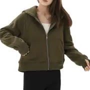 Nevenka Womens Full-Zip Up Hoodies with Pockets Thumb Hole Fleece Jacket-Army Green
