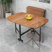 Folding Dining Drop Leaf Table with Universal Wheel Wooden Extendable Dining Table Multifunction Space Saver for Restaurant Living Room Patio Deck C 100 * 60cm