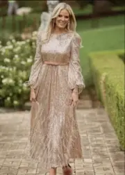 Antonio Melani x Nicola Bathie Nicola Sequin Feather Long Sleeve Dress Ballet 0