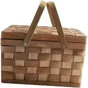 HIAKDOFT Household Wooden Woven Basket for Fruit Vegetables Picnic Storage Hand Basket Decorative Home Outdoor Use with Handle