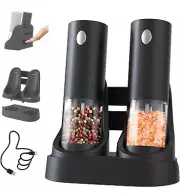 CIRCLE JOY Electric Salt and Pepper Rechargeable with Charging Base - Black