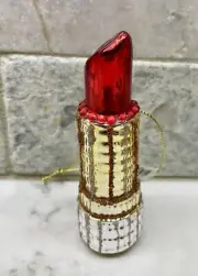 Cody Foster & Co Neiman Marcus Glass Jeweled Red Lipstick Christmas Ornament