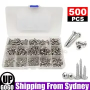 500pcs M3 304 Stainless Steel Pan Flat Head Self-Tapping Screws Assorted Kit AU