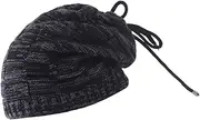 [CATIEBYE] 2-in-1 Knitted Beanie Scarf Merino Wool Chemo Headwear for Women Men Warm Cap Black