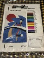 1978 Vintage Latch Hook Pattern 24x36” RAINBOW SPIRIT-no yarn NEW Sealed Leisure