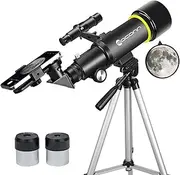 Telescope for Adults Beginners, 70mm Aperture 400mm AZ Mount Fully Multi-Coated Optics Refractor Portable Telescopes, Travel Telescope with Tripod and Phone Adapter-Black