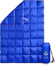 4Monster Down Blanket lightweight, Compact Outdoor Camping Blanket Super Warm, Waterproof Packable Blanket for Travel, Picnics, Camping, Hiking (Grid-blue, M: (137*203 cm))