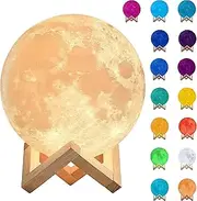 [EZONEDEAL] Moon Lamp - Home Décor, with Brightness Control, LED Night Light, Bedroom, Living Room, Sleep Training Meditation, Birthday Gifts for Kids Women, with Wooden Base