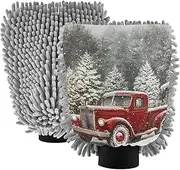 XYMZR Christmas Truck Snowman Absorbent Microfiber Car Wash Mitt, Funny Cute Anime Scratch Free for Cars Cleaning, Home Cleaning Mitts, 2 Pack, 10.24” L x 7.09” W