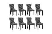 Oikiture 8x Velvet Dining Chairs Upholstered French Provincial Tufted Grey