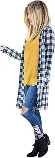 [Tickled Teal] Women's Super Soft Long Sleeve Stretchy Open Front Plaid Cardigan