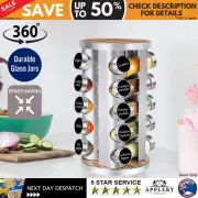 Rotating Spice Rack Organiser 20 Jars with Label Sticker and Silicone Funnel