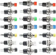 Lonely Binary 24-Pack PBS110 Momentary Push Buttons – Assorted Color Panel Mount SPST ON-Off Switches for Arduino, ESP32, Raspberry Pi Pico & DIY Electronics