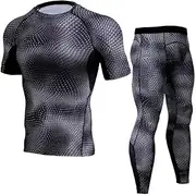 [BaronHong] 3D Snake Skin Men's Compression Quick Dry Tight Running T-Shirt+Pants for Workouts,Training,Gym