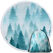 Art Painting of Pine Forest Round Beach Towel