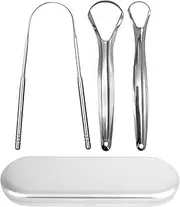 CJESLNA Tongue Cleaner Scraper Stainless Steel Tongue Cleaners Tongue Scraper for Adults, Reduce Bad Breath and Fresh Breath (Silver 3Pcs)