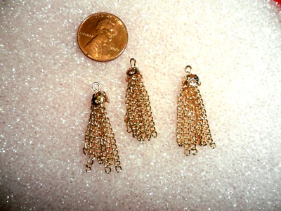 Vintage Gold Toned Metal Chain Tassels - Set of 3