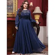 A-Line Evening Gown Elegant Dress Formal Wedding Floor Length Long Sleeve Crew Neck Chiffon with Pleats 2025