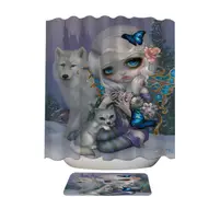 Winter Fairy with Two White Wolves and Butterflies Shower Curtain